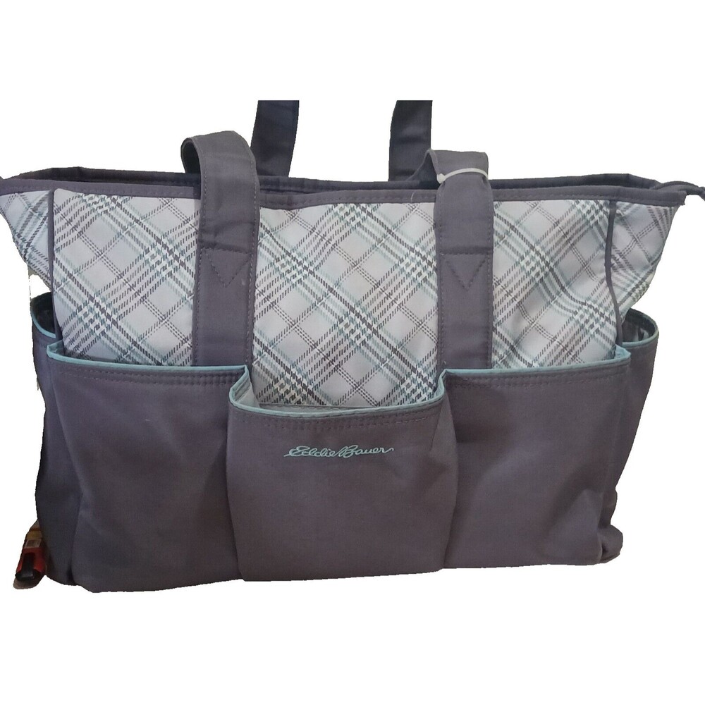 Eddie Bauer Gray and Plaid Diaper Bag with Attached Wetbag